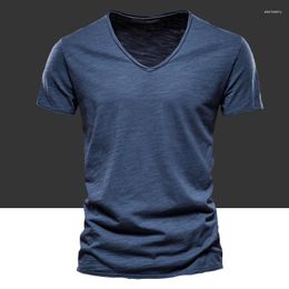 Men's T Shirts V Neck Trendy Slub Cotton White Half Sleeve Bottoming Shirt T-shirt