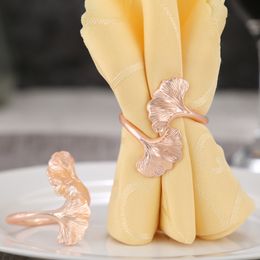 6PCS High-end hotel golden leaf napkin buckle napkin ring napkin ring mouth cloth model room modern minimalist ring