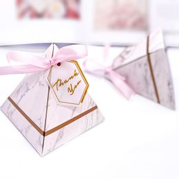 50 Pcs Creative Marble Gift Bag Box for Party Baby Shower Paper Pyramid Chocolate Boxes Package/Wedding Favours Candy Boxes