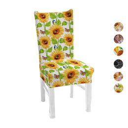 Sunflower Frinting Spandex Stretch Elastic Slipcovers Universal Removable Chair Cover For Kitchen Dining Room Banquet
