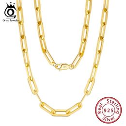 ORSA JEWELS 14K Gold Plated Genuine 925 Sterling Silver Paperclip Neck Chain 6 9 3 12mm Link Necklace for Men Women Jewellery SC39 2341Y