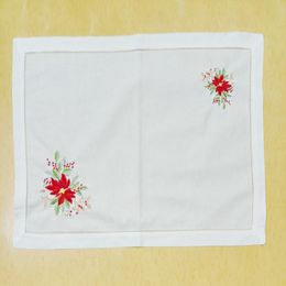 Set of 12 Handkerchiefs Towels / Dinner Napkins/ Table Cloth Hemstitched Placemats with Colour Embroidered Floral