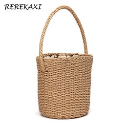 Round Bucket Women's Handbag Summer Weave Beach Bag Bohemia Handmade String Straw Bags Female Knitted Cylinder Top-handle Tote