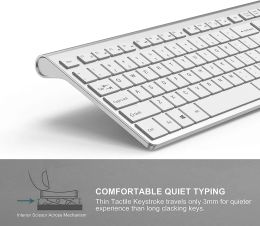 Combos 2.4G Rechargeable Wireless Keyboard And Mouse.Ergonomic FullSize Design.Russian/English/German/French.Laptop/PC/ Windows Silver