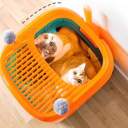 Top-entry Plastic Cat Litter Box Splash-proof Enclosed Cats Toilet Drawer Small Animals Bedpan Sandbox Supplies with Toy Balls H