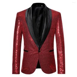 Men's Suits Mens Shiny Sequin Suit Blazer Lapel Long Sleeve One Button Coat Slim Fit Evening Party Wedding Groomsman Blazers For Man