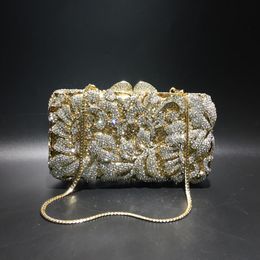XIYUAN gold Pochette Soiree Women Evening bag Classical Flower clutch party purse wedding Fancy Pattern Diamond Crystal bags