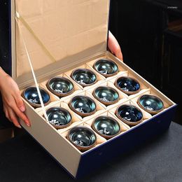 Teaware Sets Jianzhan Teacup Inlaid Silver Chinese Ceramic Tea Cup Set Zodiac Kiln Glazed Cups Gift Box