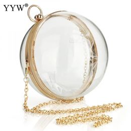 YYW Acrylic Round Ball Shoulder Bag For Women Arrive Crossbody Bags With Chain Transparent Evening Clutch PVC Handbags 240315