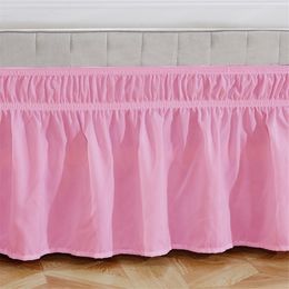 Bed Skirt Wrap Around Elastic Skirts Bed Ruffles Dust Ruffled Pastoral Solid Color Bed Skirts Twin /Full/ Queen/ King 15 Inch