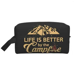 Storage Bags Happy Camper Print Travel Camp Life Makeup Pouch Waterproof Toiletry Bag Portable Large Capacity Cosmetic