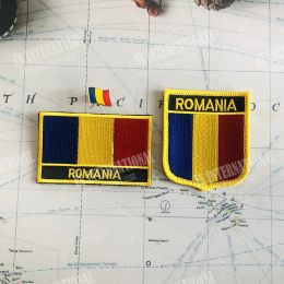 ROMANIA National Flag Embroidery Patches Badge Shield And Square Shape Pin One Set On The Cloth Armband Backpack Decoration