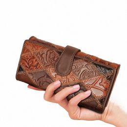 new Women's Purse Retro Women's Leather Wallets Lg Cover Wallets Card Holder Phe Bag Embossed Floral Ladies Purse o6ZJ#