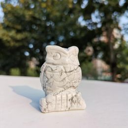 Natural Howlite carved Animal Figurines white turquoise crystal Owl Animal Bird Statue