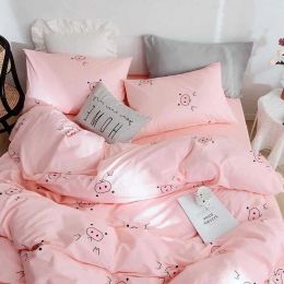 Ins Girls Pink Heart Duvet Cover Pillow Case Bed Sheet Boy Kids Teen Bedding Set King Queen Twin Home Room Decor Cute Kawaii