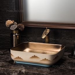 Light Luxury Rectangular Bathroom Sinks Art Ceramic Wash Basin Nordic Bathroom fixture Household Hotel Kitchen Washing Sinks