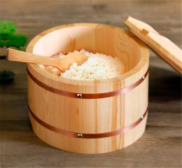 Korean food Japanese style copper edge basin big bowl basin sashimi sushi shop rice dish wooden mixing rice barrel lid cover