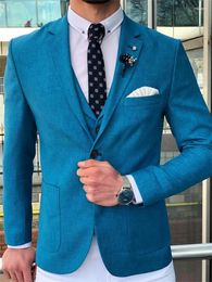 Men's Suits 2024 Blue Jacket White Pant Smart Casual Men Suit Business Slim Fit Blazer Hombre High Quality Custom 3 Piece Set Costume Homme