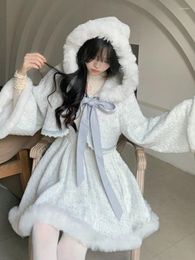 Work Dresses 2024 Spring 2 Piece Dress Sets Women Casual Elegant Hooded Coats Sweet French Short Party Female Japanese Lolita Suits
