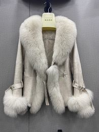 Hot Sale Women Winter Real Fox Fur Collar Coat Skin Real Rabbit Fur Inner Warm Jackets Ladies Fur Outwear