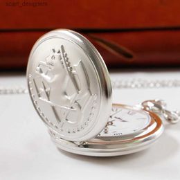 Pocket Watches Exquisite Matte Silver Alchemist Pocket Steampunk Mens Quartz Fob Gift Clock Td2014 Y240410