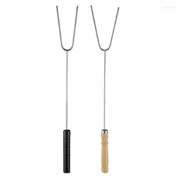 Forks Stainless Steel Barbecue Grill Fork Wooden Handle BBQ Professional Extra Long Prongs Camp Cooking For Cutting Roasts