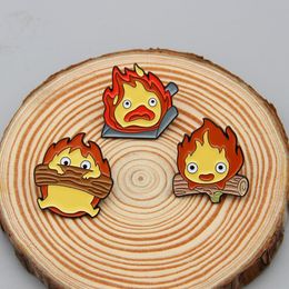 Calcifer Log Hard Enamel Pin Studio Ghibli Pin Fire brooch cute funny badges