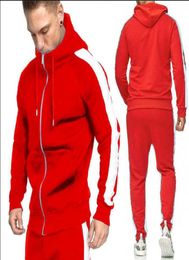 2020 Men Zipper Tracksuit Fashion Side Striped Hooded Hoodies Jacket Pants Track Suits Men Casual 2 Pieces Sweatsuit M4XL9483950