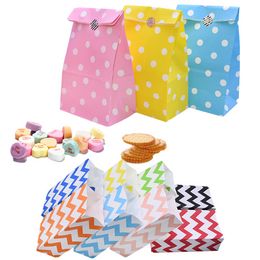 5/10pcs Colourful Polka Dot Wavy Striped Kraft Paper Bag Cookie Candy Gift Packing Bags Kid Birthday Favour Wedding Party Supplies