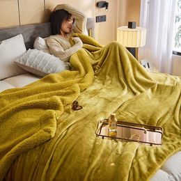 Blankets Adult blanket Double layer fluff Solid Colour blanket and bedspread Soft sofa Family bed cover Blanket and blanket