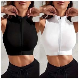 Yoga Outfits Womens 2-piece set closed and breathable sexy yoga zipper sports and fitness tank top Y240410