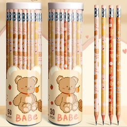 30/50/Barrel Wooden HB Pencil With Eraser Cute Sketch Drawing Pencil Student Writing Stationery Office Supplies Children's Gift