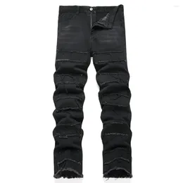 Men's Jeans Streetwear Distressed Splicing Loose Men Biker Male Hip-Hop Motorcycle Fashion Holes Straight Denim Pants