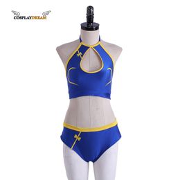 Game Chun-Li Cosplay Costume Chun Li Fighting Outfit Street Chunli Full Set Blue Crop Top Shorts Sexy Suit for Women Party