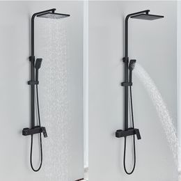 Matte Black Bath Shower Faucet Big Rainfall Head With Hand Held Shower 3-way Brass Hot Cold Water Mixer Tap For Bathroom Shower