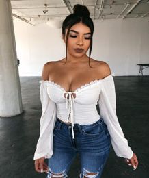 New Fashion Womens Chiffon Long Sleeve Off Shoulder Crop Tops Blouses Loose Casual Blouse Lady Sexy Corp Top Shirt7830102