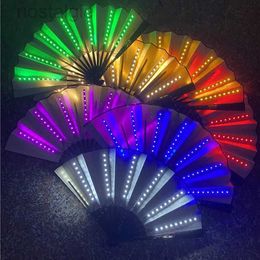 Led Rave Toy Glow Folding LED Fan Dancing Light Fan Night Show Halloween Christmas Rave Festival Accessories Glow In The Dark Party Supplies 240410