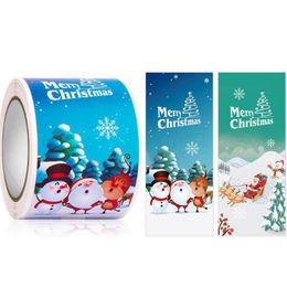 100PCS Merry Christmas Stickers Roll Santa Adhesive Labels, Christmas Roll Pack Sticker for Cards Envelope Gift Boxes Envelope