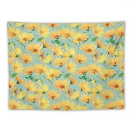 Tapestries Painted Golden Yellow Daisies On Soft Green Tapestry Funny The Wall Room Decorator Decor Hanging