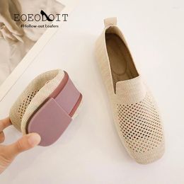 Casual Shoes Spring Summer Women Flat Heel Loafers Knits Sandals Square Toe Slip-on Hollow-out Flats Leisure