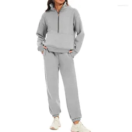 Women's Pants Womens Sweat Sets Fleece Sweatsuit 2 Piece Outfit Half Zip Sweatshirt Sweatpants Joggers Tracksuit Set