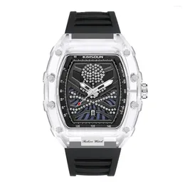 Wristwatches Mens Fashion Quartz Watch Skeleton Dial Face Transparent Case Waterproof Silicone Strap Men Business Wristwatch