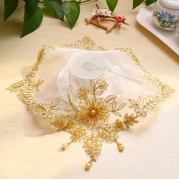 Luxury Gold Thread Embroidery Handmade Beading Rectangular Tablecloth Set Christmas Wedding Party Holiday Furniture Decoration