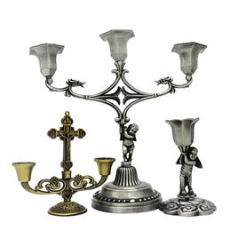 Christian Catholic Sacred Crucifix Table Stand Candlestick with Handle Metal Tabletop Candle Holder Home Furnishing Desk