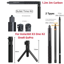 Accessories For Insta360 One X3 / X2 /GoPr/Go 3 Accessory 1.2m 3m Carbon Fibre Invisible Selfie Stick Bullet Time Rotating Handle Tripod