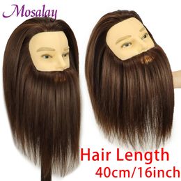 16 Inch Male Mannequin Head with Beard Synthetic Hair Training Head Hairdresser Styling Cosmetology Manikin Doll Head with Stand 240403