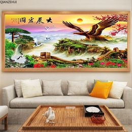 QIANZEHUI,DIY 5D Diamond Embroidery,Round Diamond Great Wall Welcome Pine Full rhinestone 5D Diamond painting cross stitch