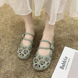 Casual Shoes 2024 Leather Summer Woman Flats Hollow Breathable Flat Comfortable Women Zapatos De Mujer