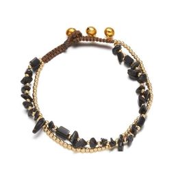 Anklets Natural Gravel Stone Anklet Double-Layer Retro Bell Hand Woven Beaded Foot Chain 6 Colours Drop Delivery Jewellery Dhedi