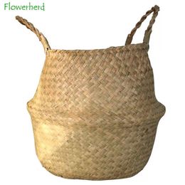 Woven Flower Pots Plant Crafts Decor Straw Bag Flower Pot Container Home Furnishings Flower Basket Woven Basket Storage Baskets